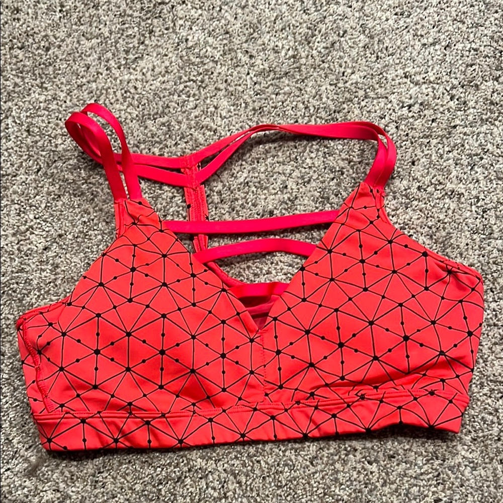 Red Geometric Strappy Sports Bra